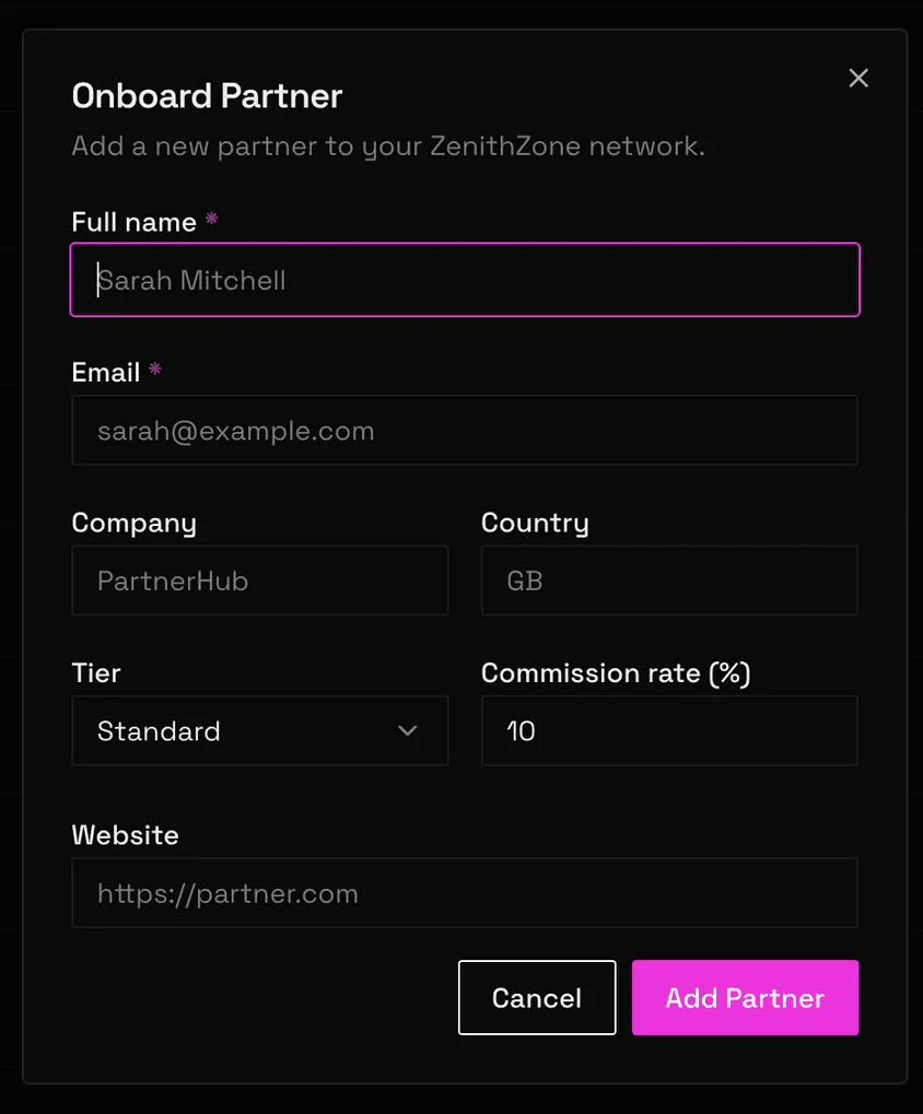 Onboard partner form